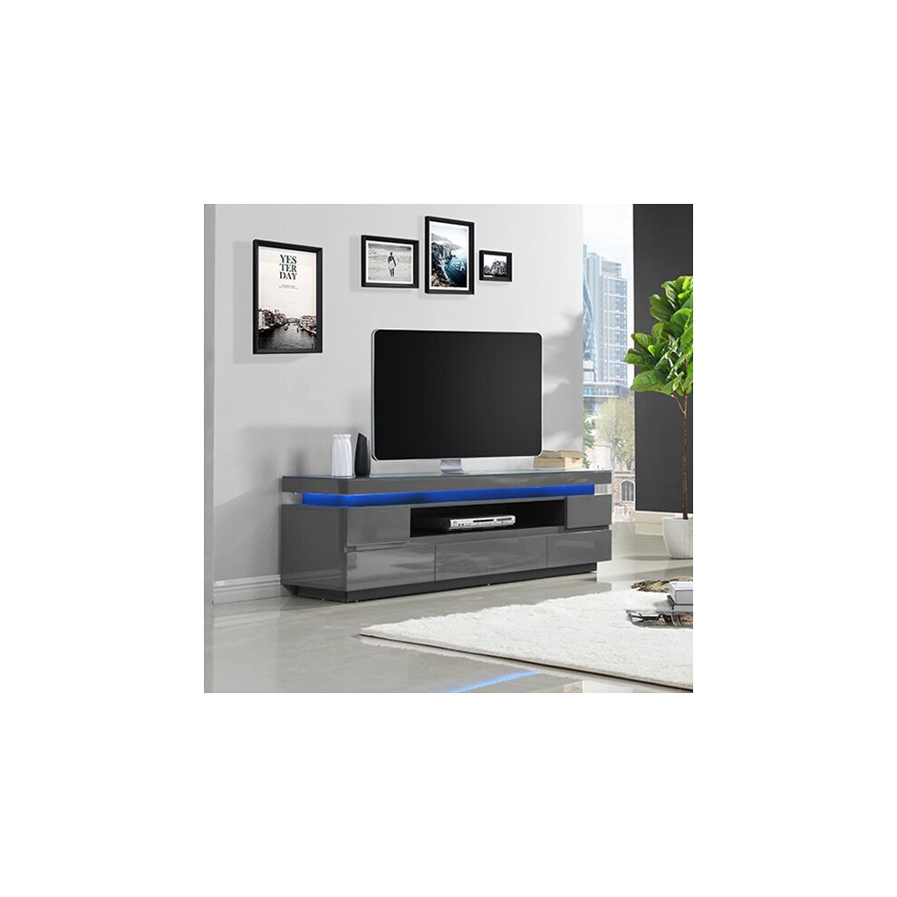 Odessa Grey High Gloss TV Stand With 5 Drawers And LED Lights