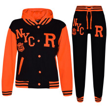(11-12 Years, NYC Black & Neon Orange) Kids Girls Boys Baseball NYC & FOX Tracksuit Set