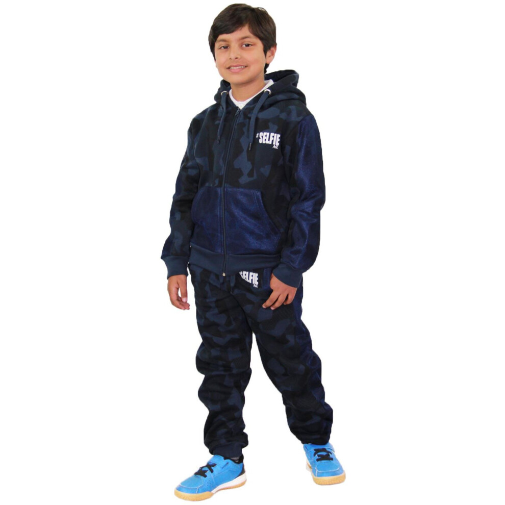 (9-10 Years, Navy) Kids Unisex #Selfie Camouflage Jogging Tracksuit