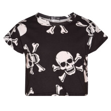 (5-6 Years, Crop Top) Girls Skull Print Crop Top & Legging Skater Dress