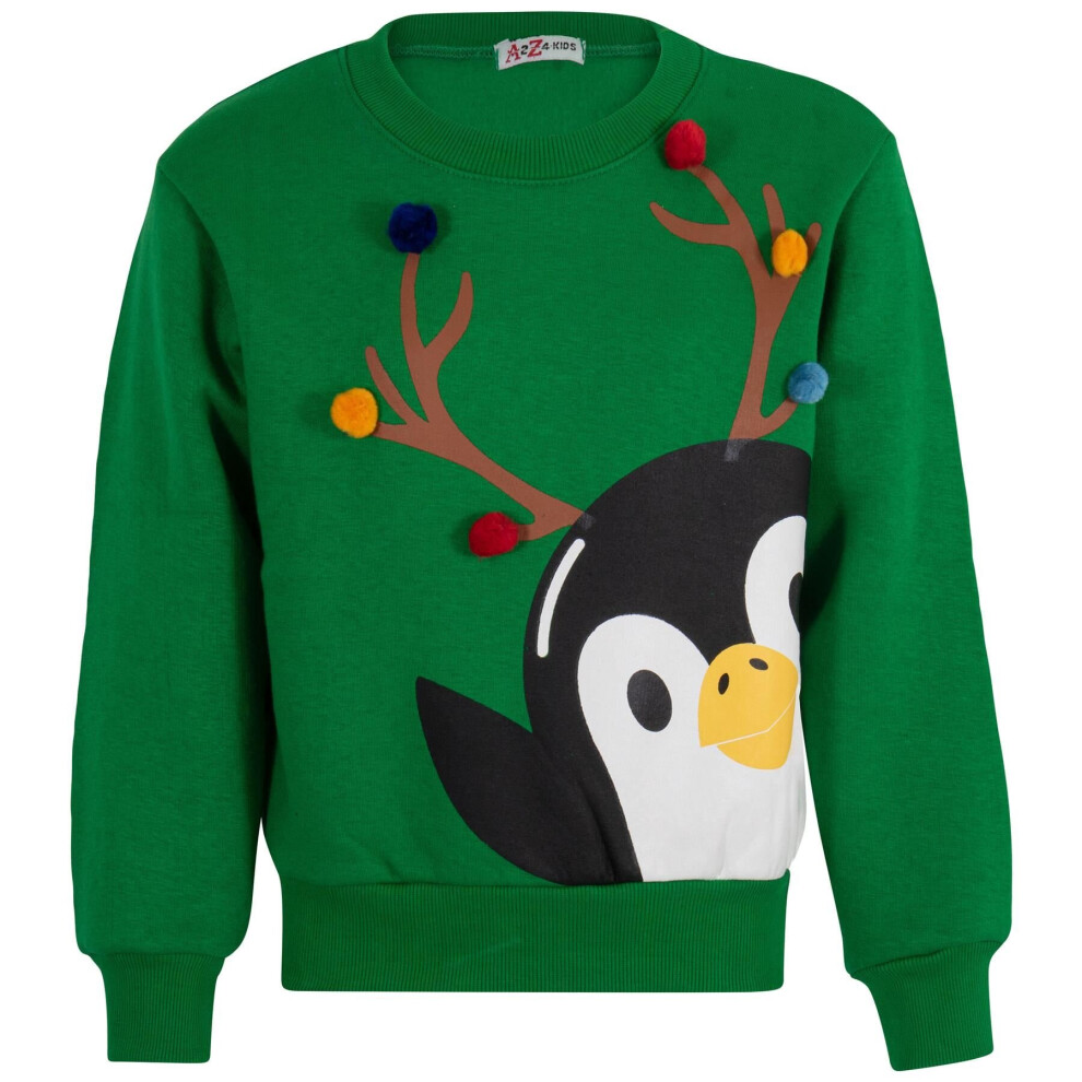 A2zkids (9-10 Years, Green) Kids Girls Boys School Christmas Jumper Sweatshirt