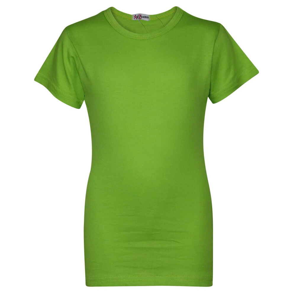 (7-8 Years, Lime) Girls T Shirts 100% Cotton Plain School T-Shirt-image-OPC-P8ZVMXJ-NEW