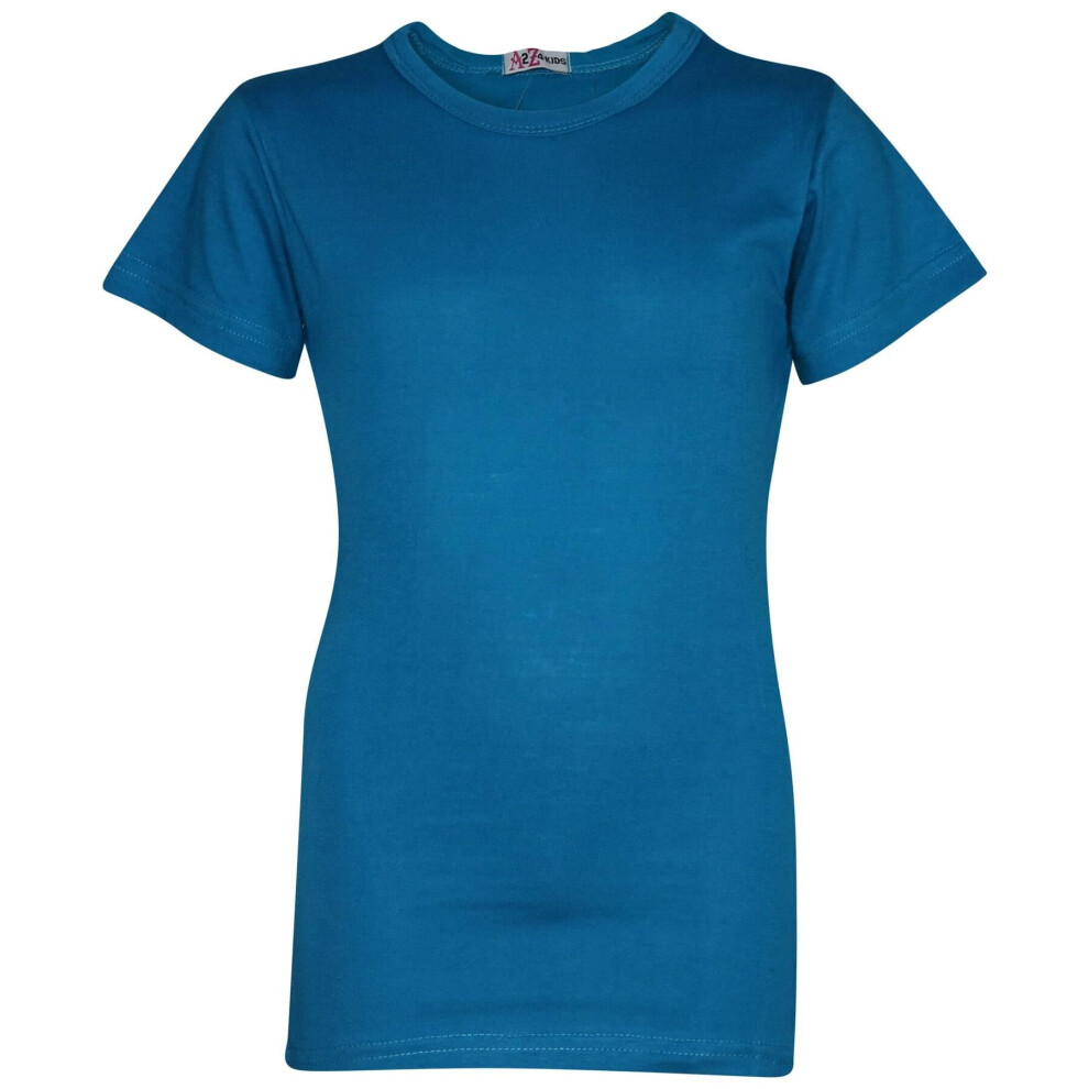 (7-8 Years, Blue) Girls T Shirts 100% Cotton Plain School T-Shirt-image-OPC-P8ZVMWG-NEW