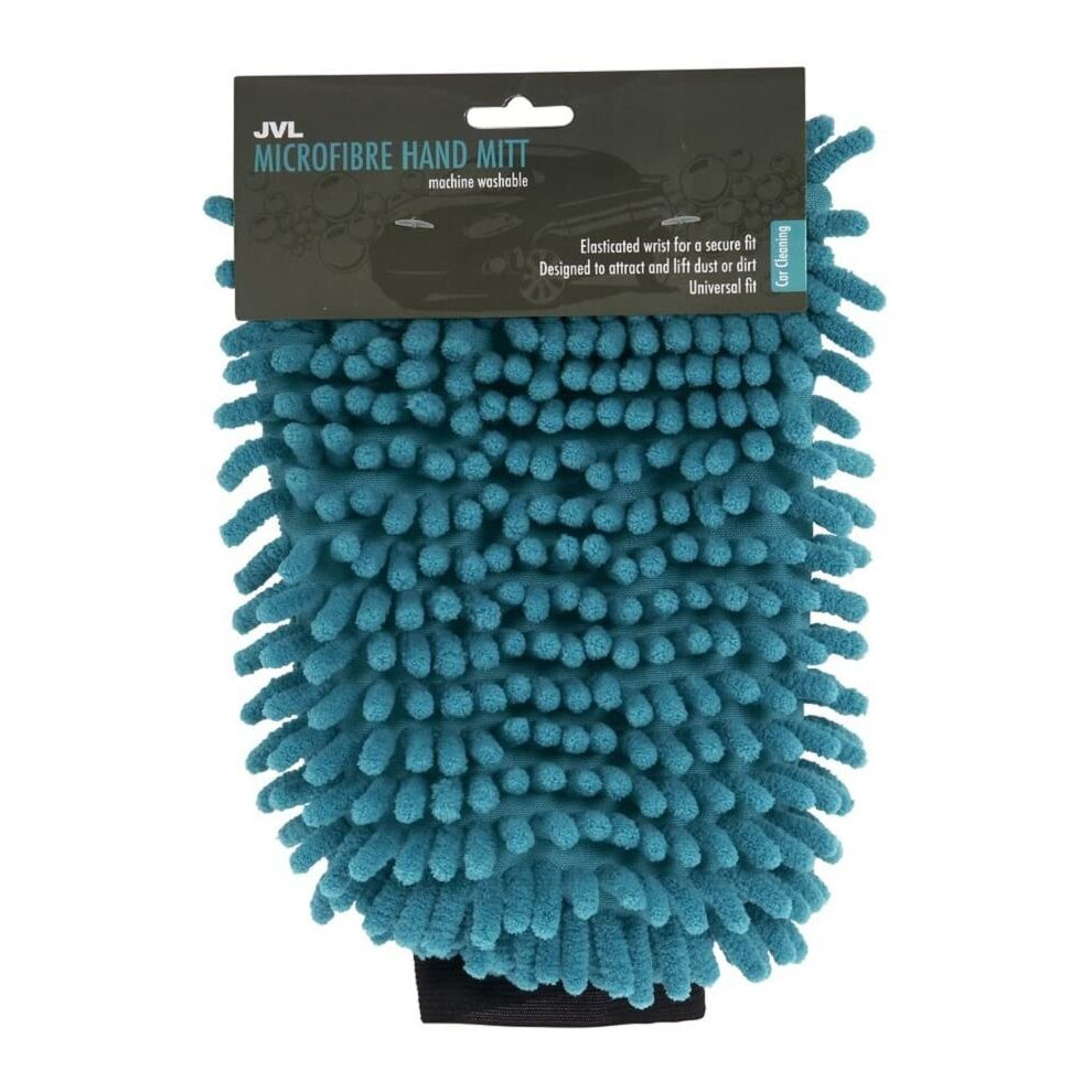 Jvl Car Bike Care Cleaning Range Microfibre Hand Mitt With Elasticated Cuff, Chenille, Teal/, 23.5 X 16 X 2 Cm Grey