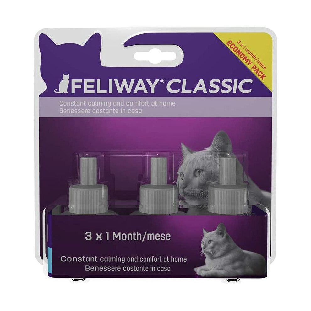 (Single) Feliway 30 day Refill x3 Value Pack Classic comforts cats - 48ml x3 & helps solve behavioural issues and stress/anxiety in the home - 48ml