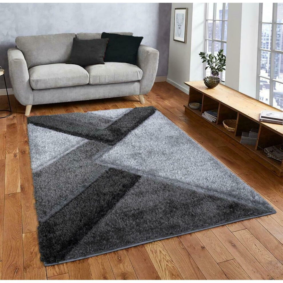 (Silver-Grey, 200 x 290 cm) Modern Shaggy Hallway Runner Living Room NOVA Rugs