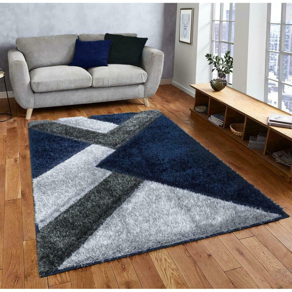 (Blue-Grey, 80 x 150 cm ) Modern Shaggy Hallway Runner Living Room NOVA Rugs