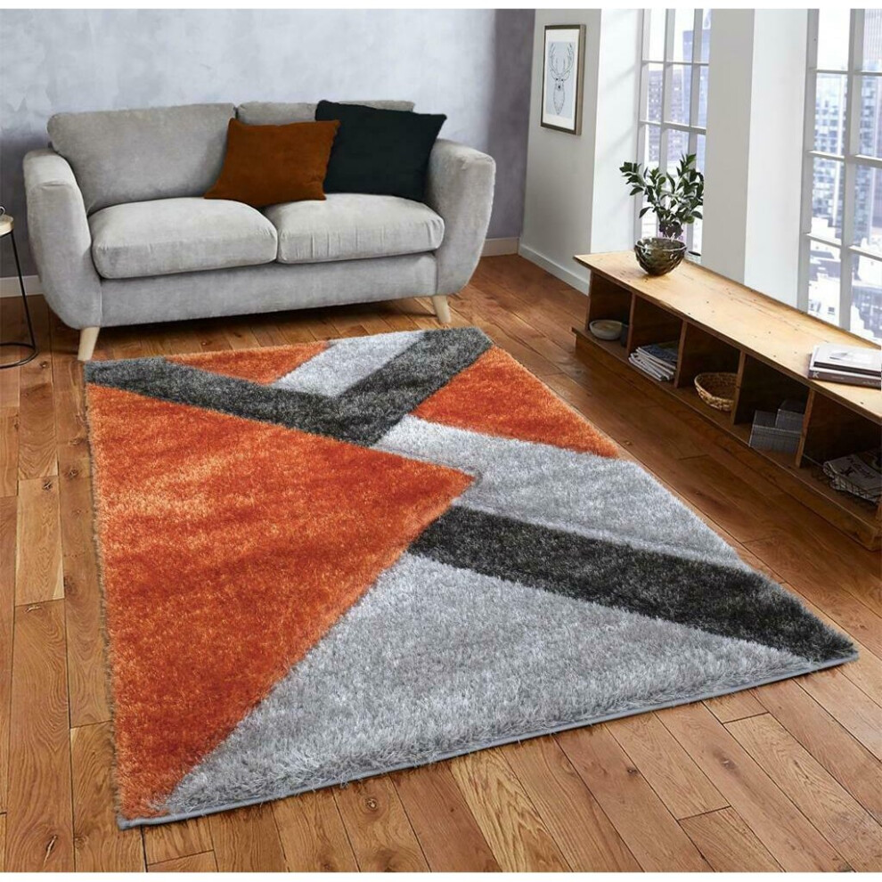 (Orange-Grey, 60 x 110 cm) Modern Shaggy Hallway Runner Living Room NOVA Rugs