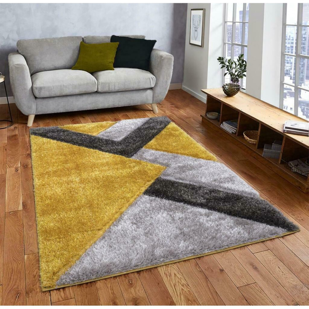 (Ocher-Grey, 80 x 150 cm ) Modern Shaggy Hallway Runner Living Room NOVA Rugs