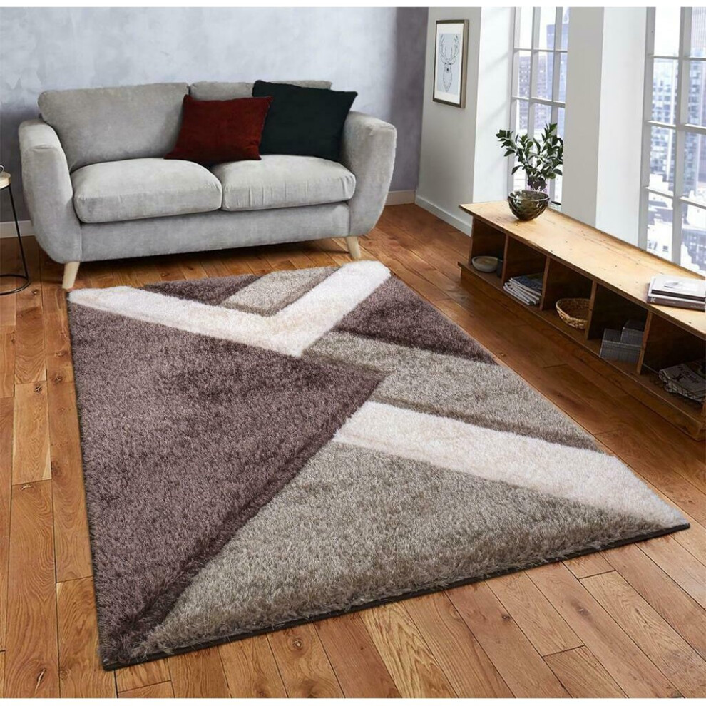 (Brown-Beige, 80 x 150 cm ) Modern Shaggy Hallway Runner Living Room NOVA Rugs