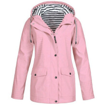 (Pink, XL) Women's Waterproof Raincoat Ladies Outdoor Wind Rain Forest Jacket Coat Rainy