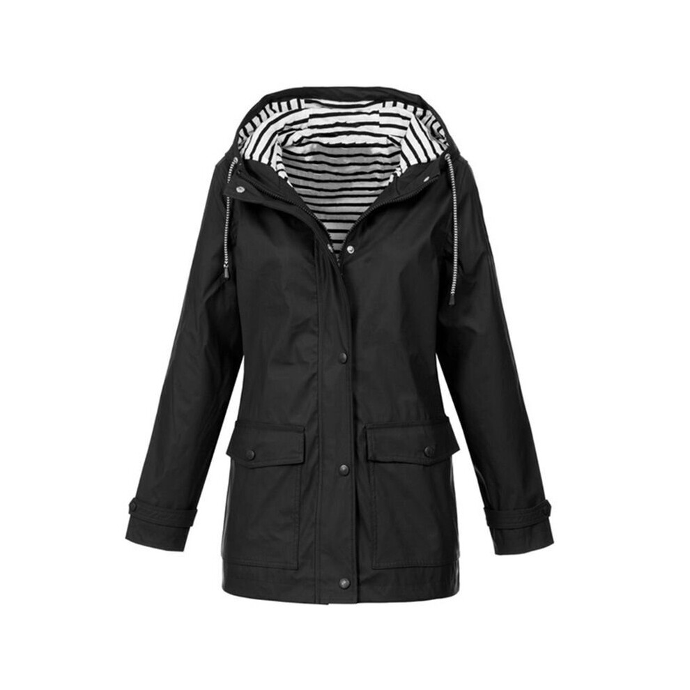 (Black, M) Women's Waterproof Raincoat Ladies Outdoor Wind Rain Forest Jacket Coat Rainy