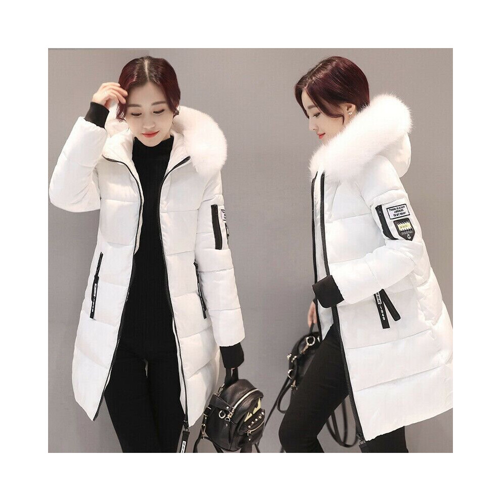 (White, XL) Winter Women Warm Long Jacket Fur Hooded Parka Ladies Collar Outwear Coat
