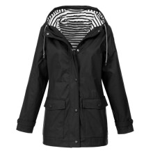 (Black, L) Women's Waterproof Raincoat Ladies Outdoor Wind Rain Forest Jacket Coat Rainy