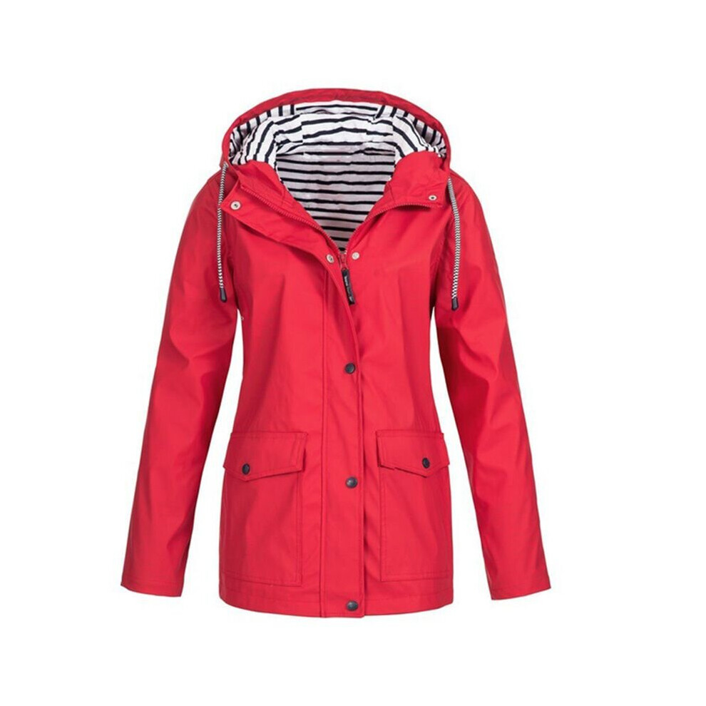 (Red, 2XL) Women's Waterproof Raincoat Ladies Outdoor Wind Rain Forest Jacket Coat Rainy