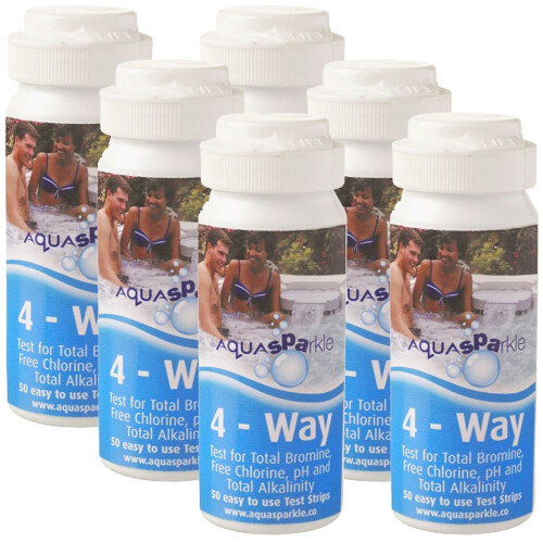 6 x 4Way AQUASPARKLE CHLORINE Test Strips (x300) Hot Tub Water Testing