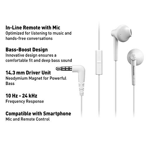 Panasonic Panasonic In-Ear Wired Headphones with Microphone white 1