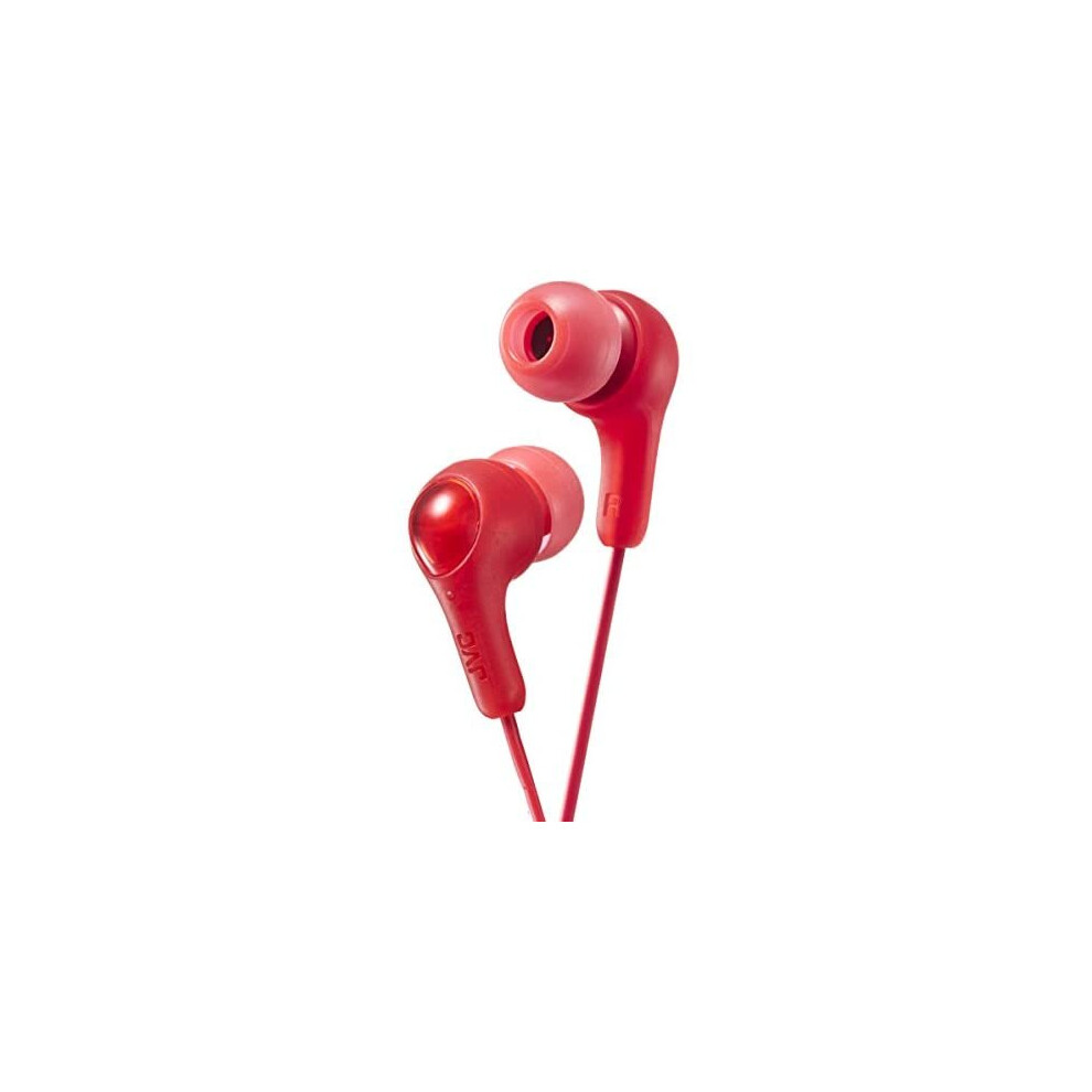 JVC Gumy In Ear Earbud Headphones, Powerful Sound, Comfortable and Secure Fit, Silicone Ear Pieces S/M/L - HAFX7R (Red)