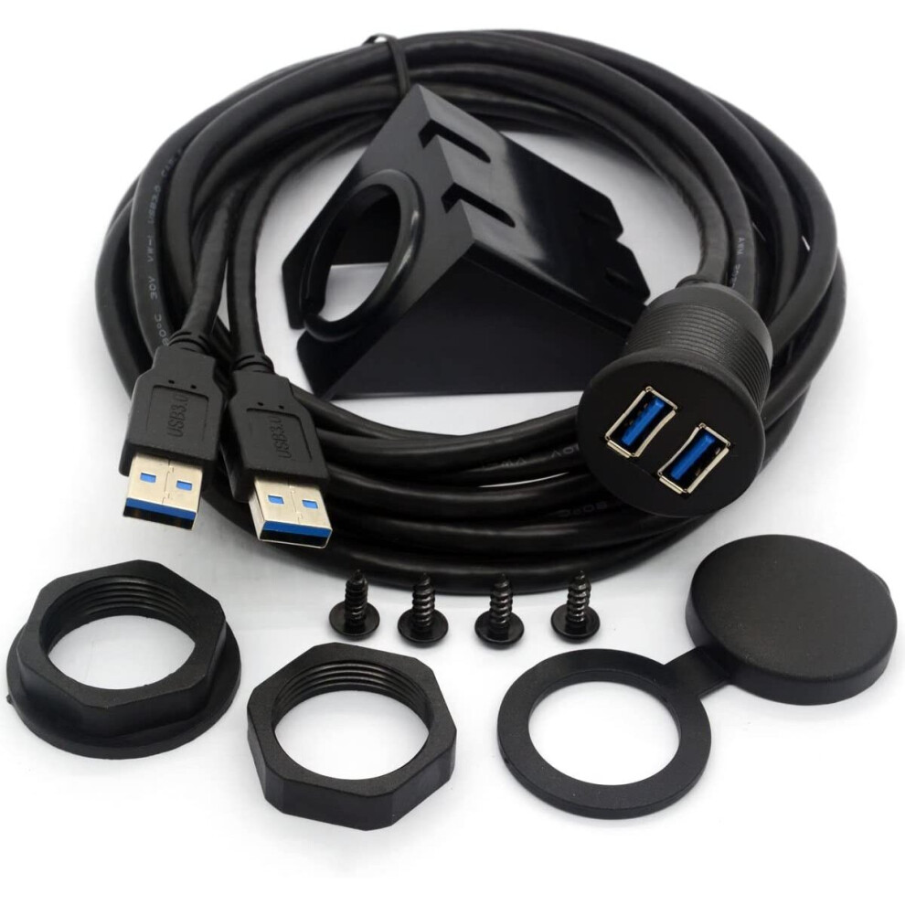Usb 3.0 Flush Mount Cable, Dual Usb Flush Dash Panel Mount Cable Male To Female Extension Code For Car Truck Boat Motorcycle Dashboard (2 Meter Dual 729680037082