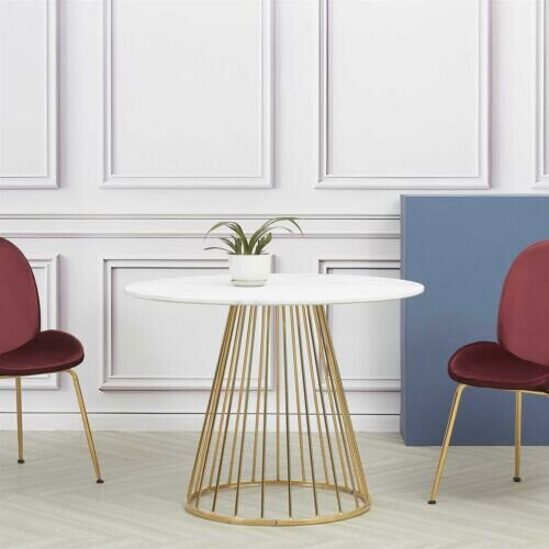 100cm Marble Dining Table With Golden Chrome Leg Special Offer