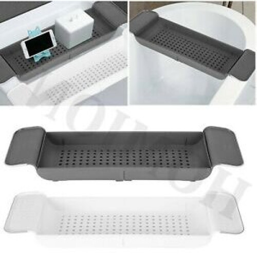 BATH TUB RACK BATHROOM SHELF STORAGE CADDY BATH BRIDGE ORGAINSER TIDY WHITE/GREY 1