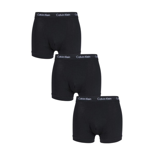 Calvin Klein (M) Calvin Klein 3 Pack Cotton Stretch - Normal Rise Trunks ( Black / Black Waistband ) 2