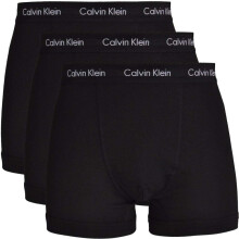 (L) Calvin Klein 3 Pack Cotton Stretch - Normal Rise Trunks ( Black / Black Waistband )
