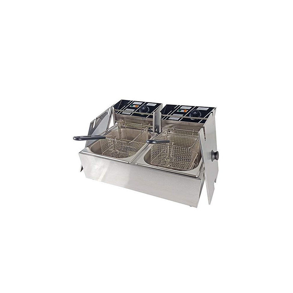 Commercial Deep Fryer 2x10L Double Tank Deep Fat Fryer Stainless Steel Chip Fryer 5000W with Lids