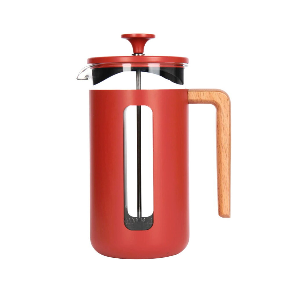 La Cafetière Pisa 8 Cup Cafetière Borosilicate Wood Handle - Red