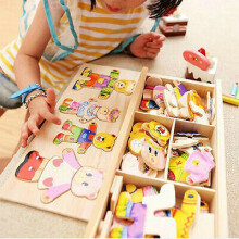 Set of Wooden Dress-Up Clothe Bear Outfits Wood Box Puzzle Preschool Kids Toys