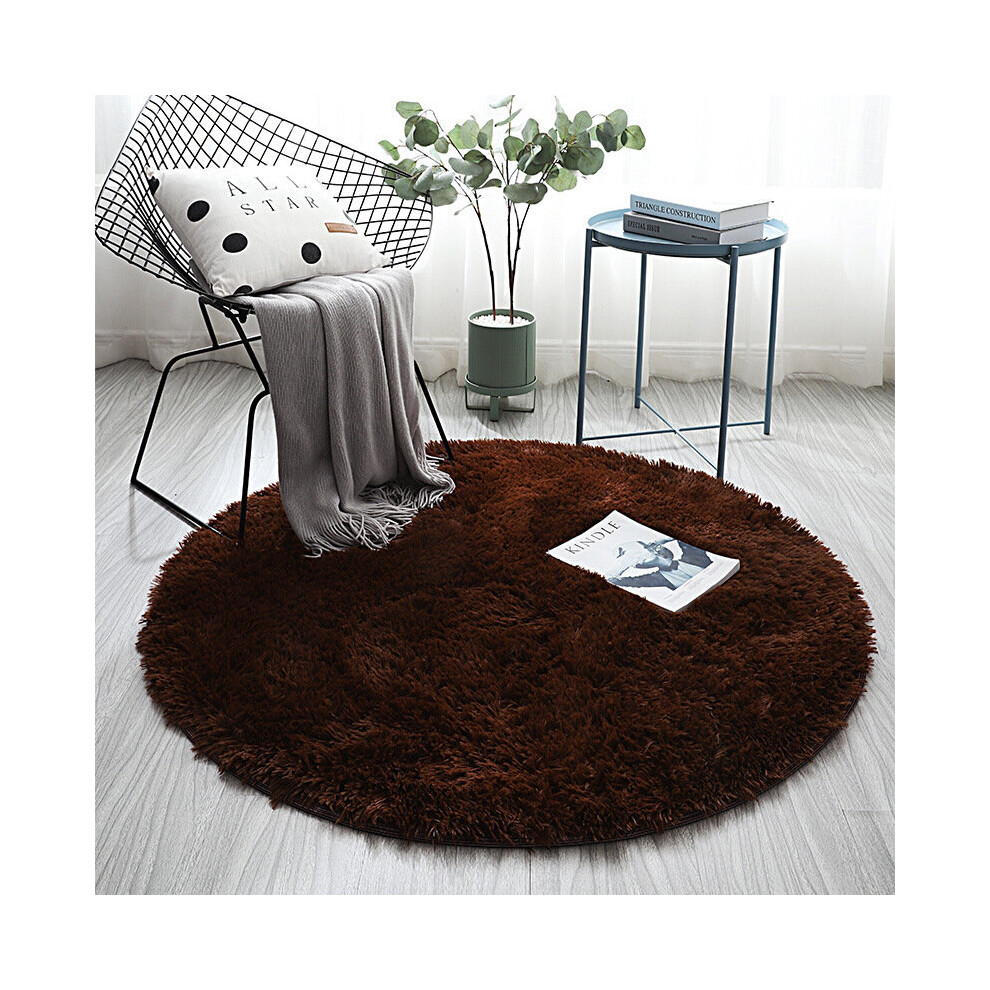 (100*100CM, solid color-brown) Large Circle Round Rug Circular Carpet Soft Fur Fluffy Sheepskin Floor Home Mat!