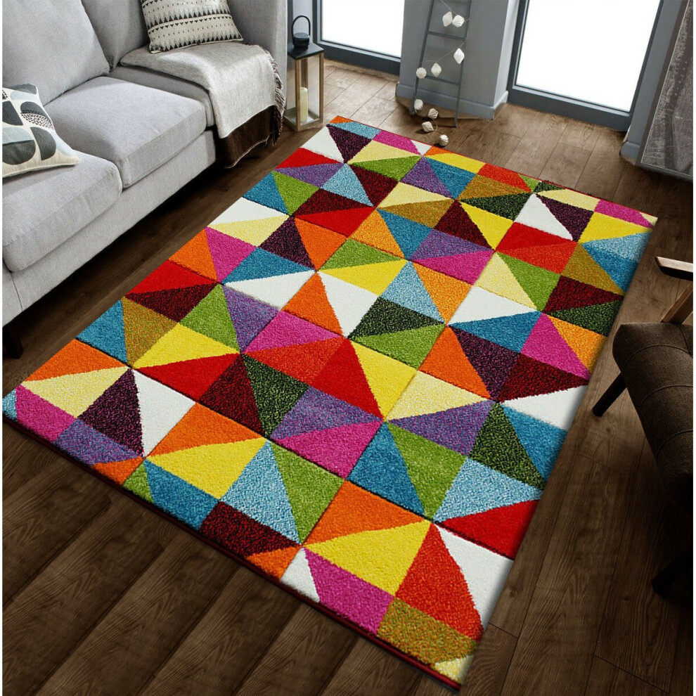 (G-Triangles, 60cm x 110cm ) Modern Design Hand Carved Runner Multi Colour Rugs