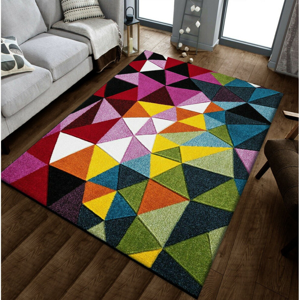 (Geo-Play, 60cm x 110cm ) Modern Design Hand Carved Runner Multi Colour Rugs