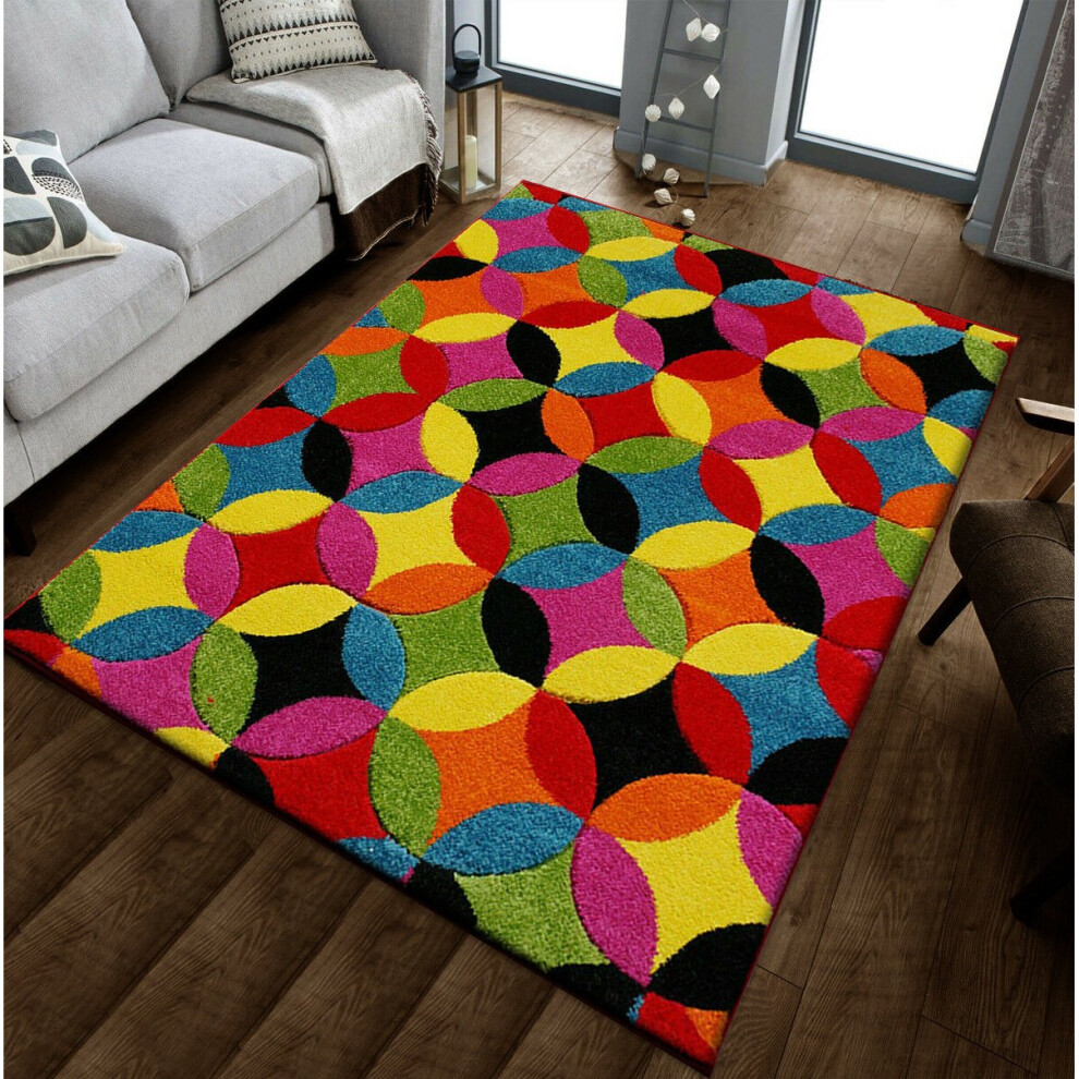 (Circles-Bright, 80cm x 150cm) Modern Design Hand Carved Runner Multi Colour Rugs