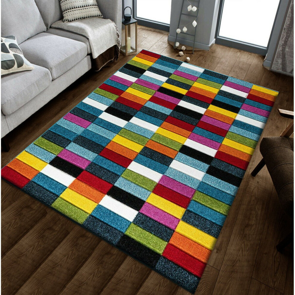 Milano (Multi-Cubes, 200Cm X 290Cm) Modern Design Hand Carved Runner Multi Colour Rugs