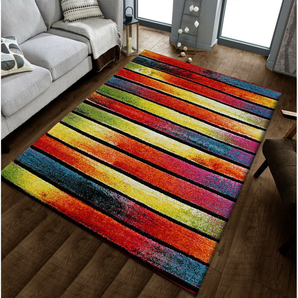 Milano (Stripes 200Cm X 290Cm) Modern Design Hand Carved Runner Multi Colour Rugs