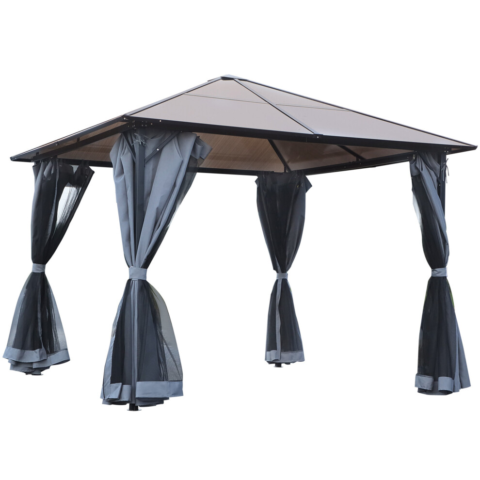 Outsunny 3 X 3(m) Polycarbonate Hardtop Gazebo With Aluminium Frame And Curtains