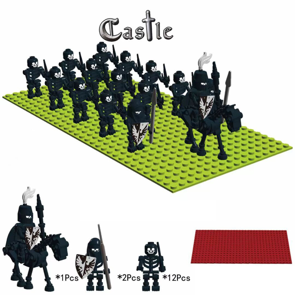 (03) 15 Pieces Evil Skeleton Knight Legion Ancient Roman Soldier Castle Collection with Random Color Base Plate