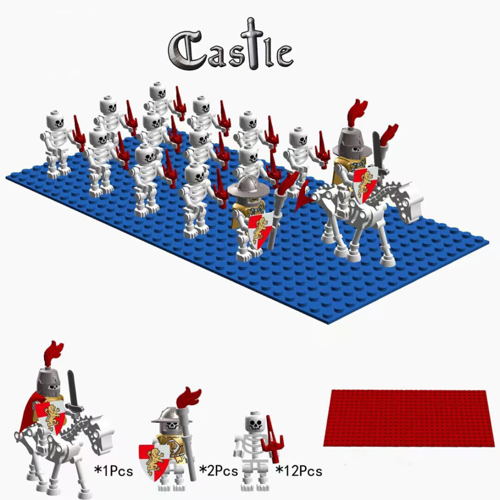 (09) 15 Pieces Evil Skeleton Knight Legion Ancient Roman Soldier Castle Collection with Random Color Base Plate