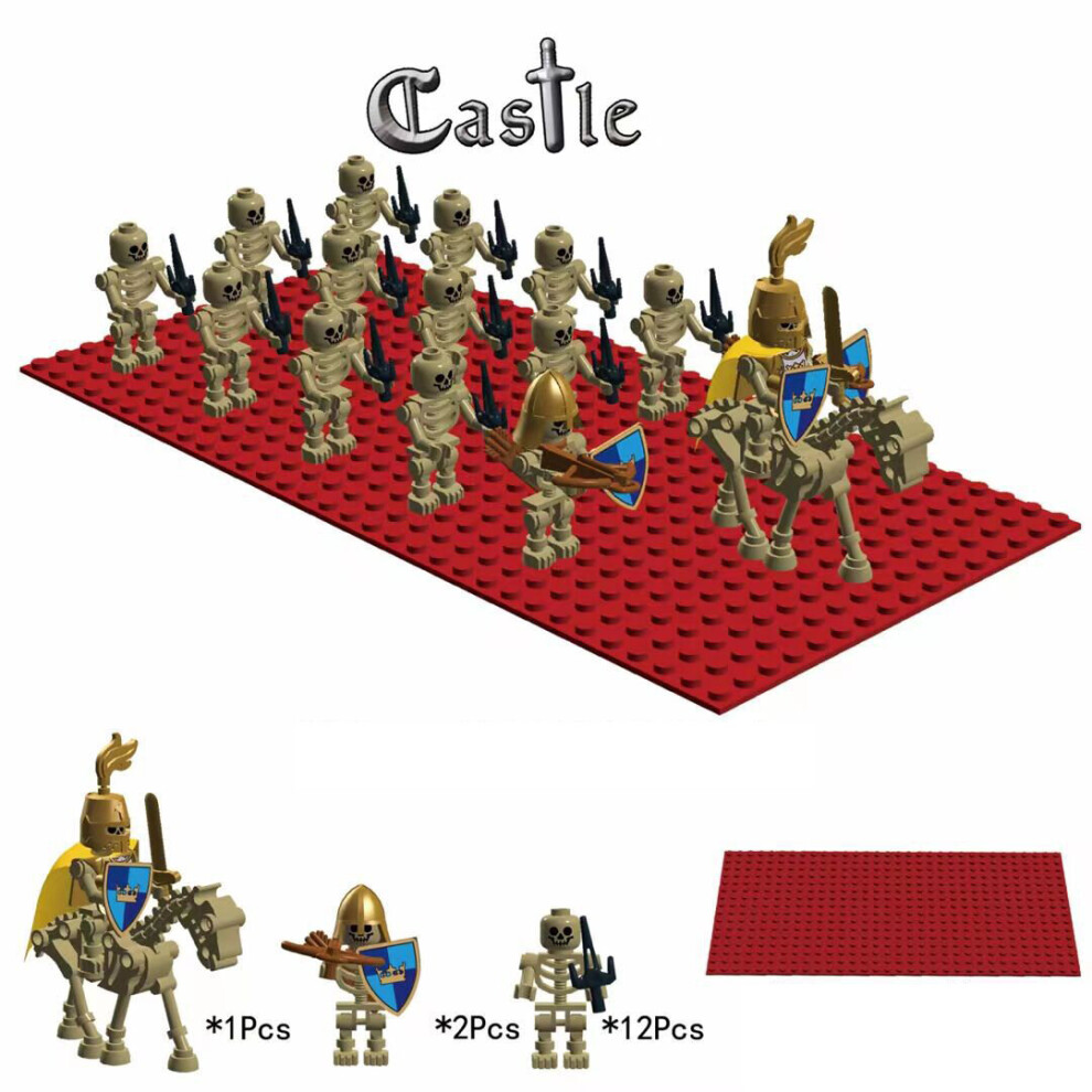 (06) 15 Pieces Evil Skeleton Knight Legion Ancient Roman Soldier Castle Collection with Random Color Base Plate