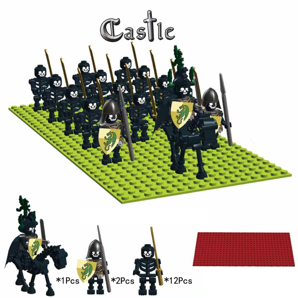 (01) 15 Pieces Evil Skeleton Knight Legion Ancient Roman Soldier Castle Collection with Random Color Base Plate