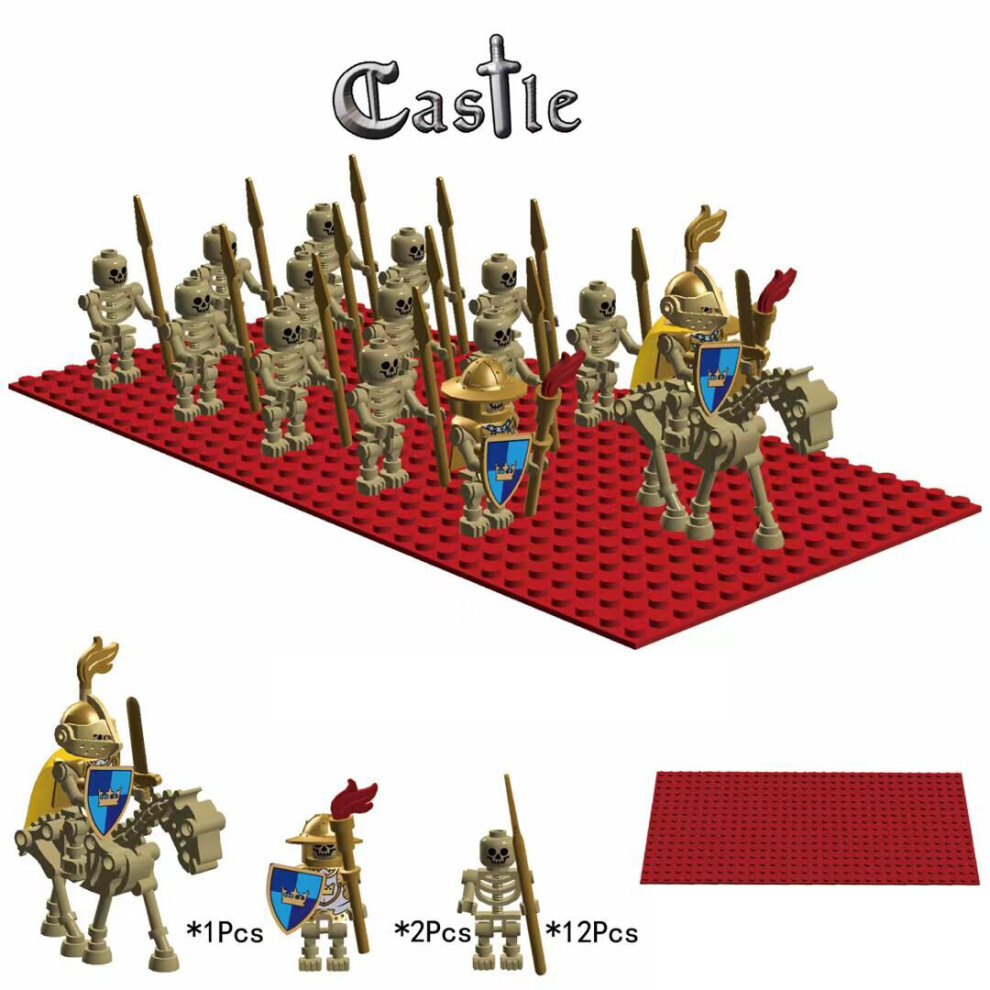 (05) 15 Pieces Evil Skeleton Knight Legion Ancient Roman Soldier Castle Collection with Random Color Base Plate