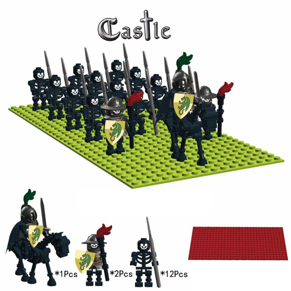 (02) 15 Pieces Evil Skeleton Knight Legion Ancient Roman Soldier Castle Collection with Random Color Base Plate