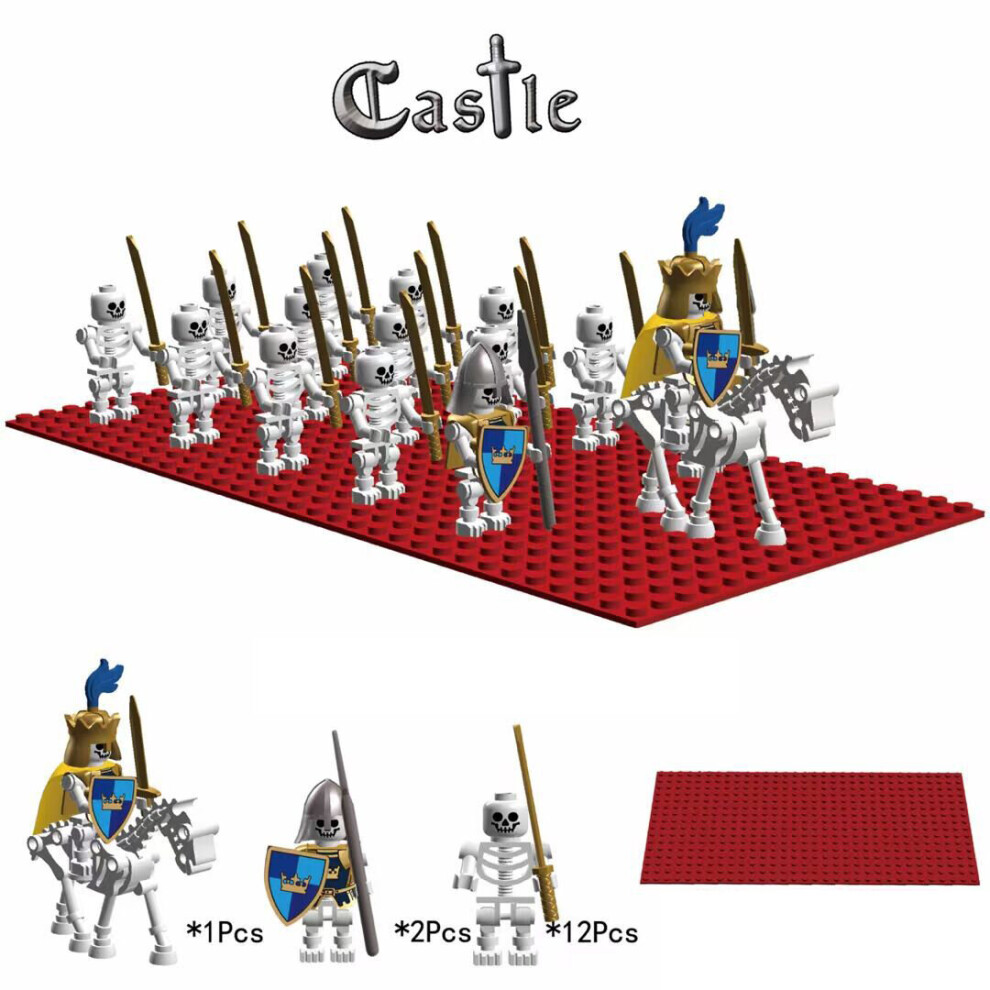 (07) 15 Pieces Evil Skeleton Knight Legion Ancient Roman Soldier Castle Collection with Random Color Base Plate