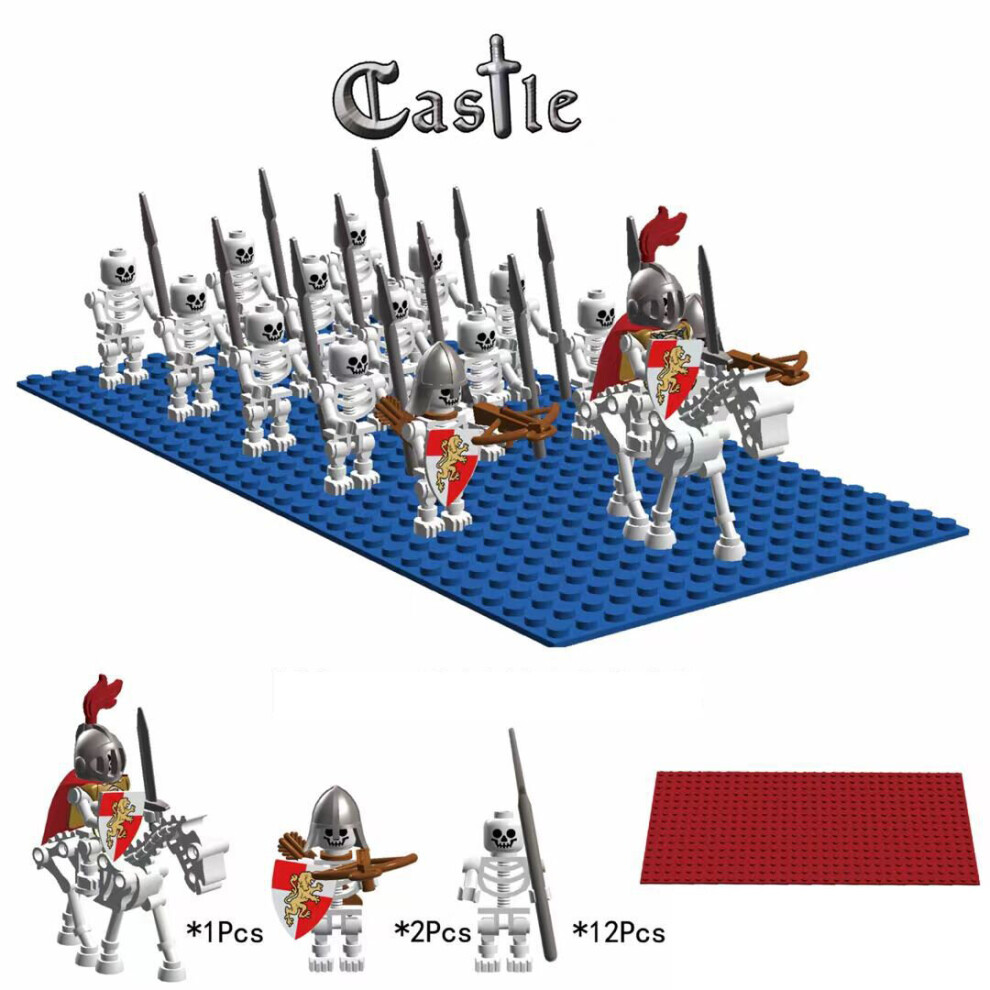 (08) 15 Pieces Evil Skeleton Knight Legion Ancient Roman Soldier Castle Collection with Random Color Base Plate