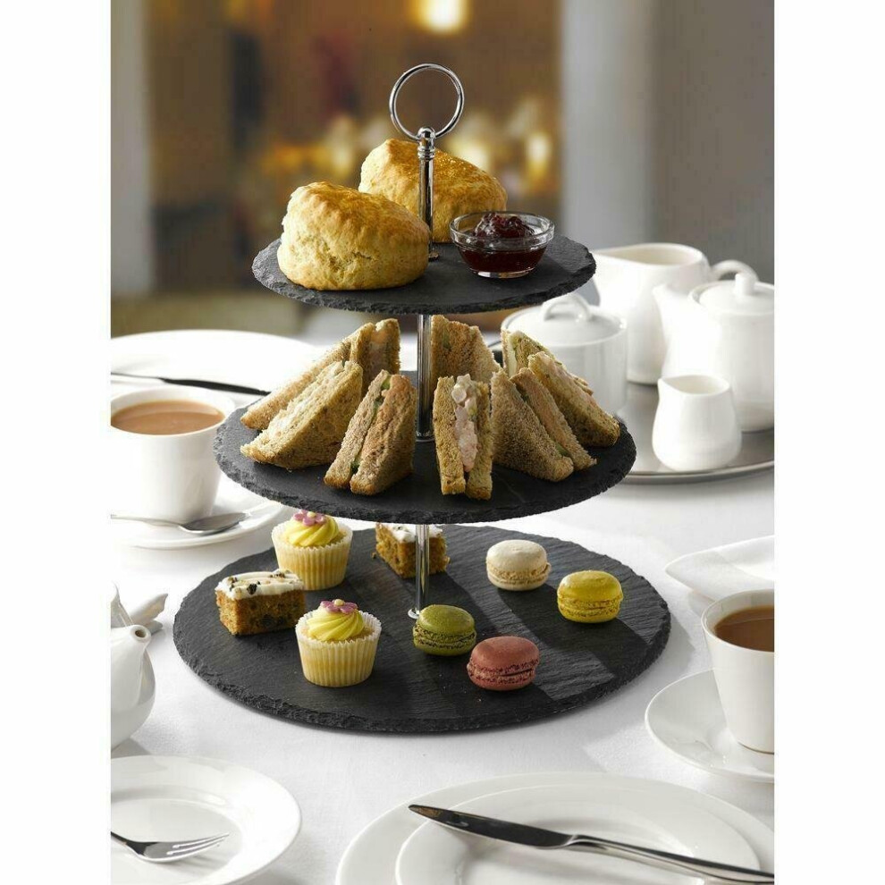 3 Tier Natural Slate Cake Stand Tea Wedding Plates Party Tableware