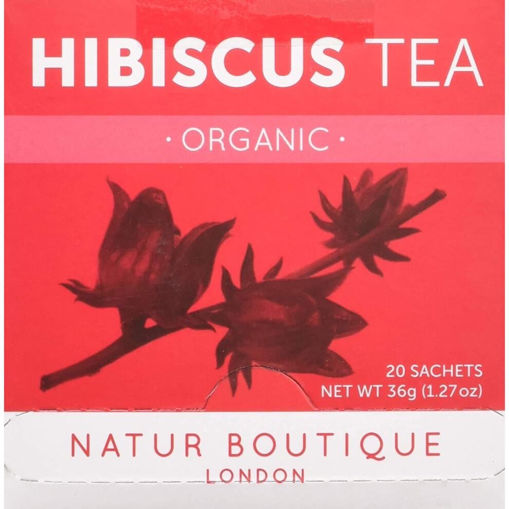 Natur Boutique Organic Hibiscus Tea Sachets, 1 Pack of 20 Sachets, 30 g