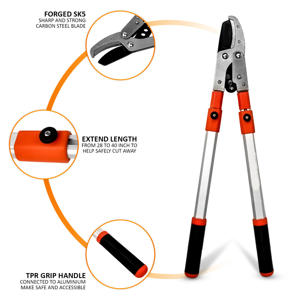 (Orange) Gardening Telescopic Anvil Lopper Garden Pruner Tree Hedge Pruning Hand Tool