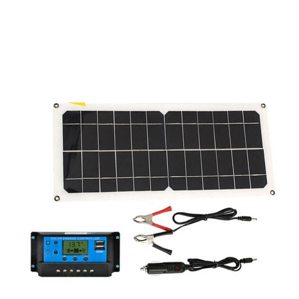 Monocrystaline Solar Panel USB Charger Kit with 10A Controller & Cables