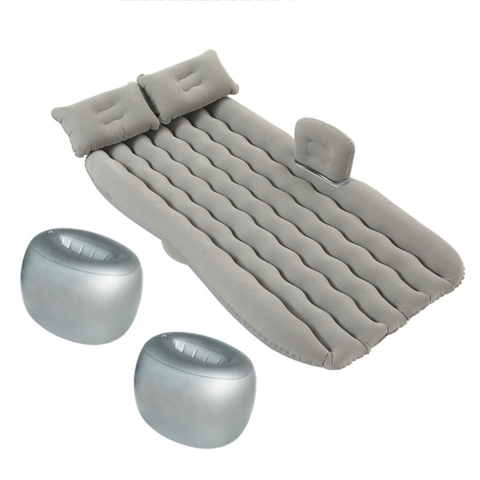 (Grey) Wave Round Pier Air Bed Car Travel Inflatable Mattress Sleeping Camping Cushion with 2 Pillows